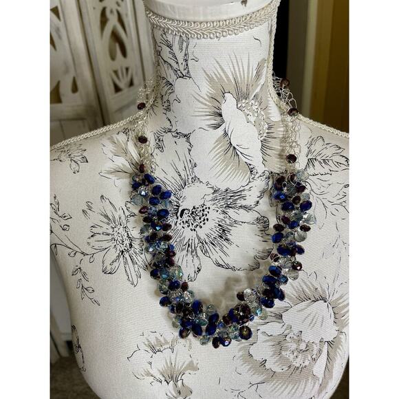 Handmade Blue Purple Beaded Necklace Fully Wire Wrapped Artisan - Picture 1 of 5